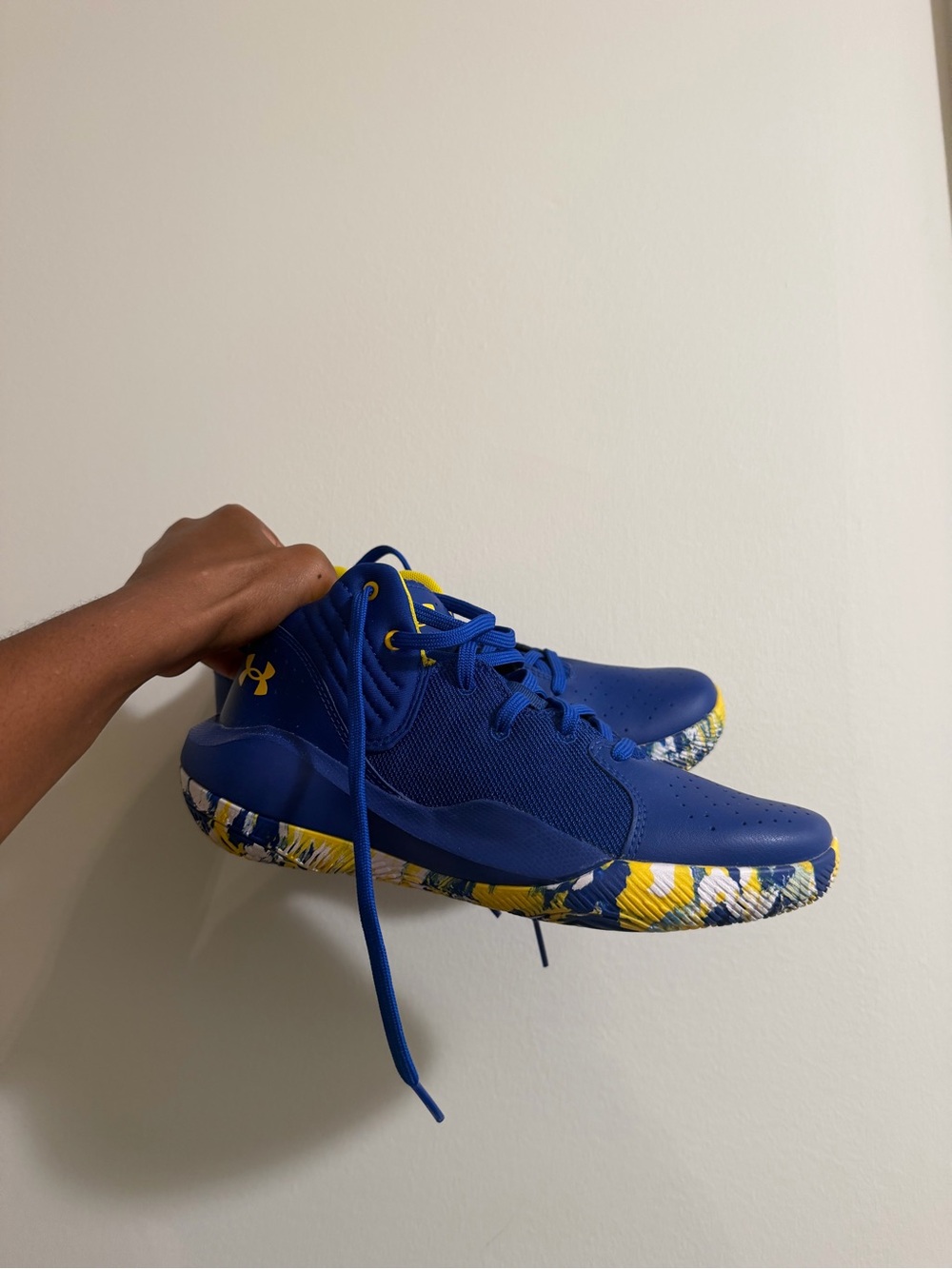 Under Armour Kids Blue Basketball Sneakers with Yellow Accents